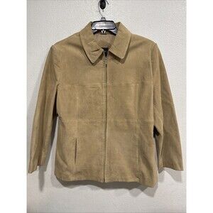 Genuine Leather Outback Women 1X / 16w Coat Beige Full Zip Lined ~ Needs Cleaned